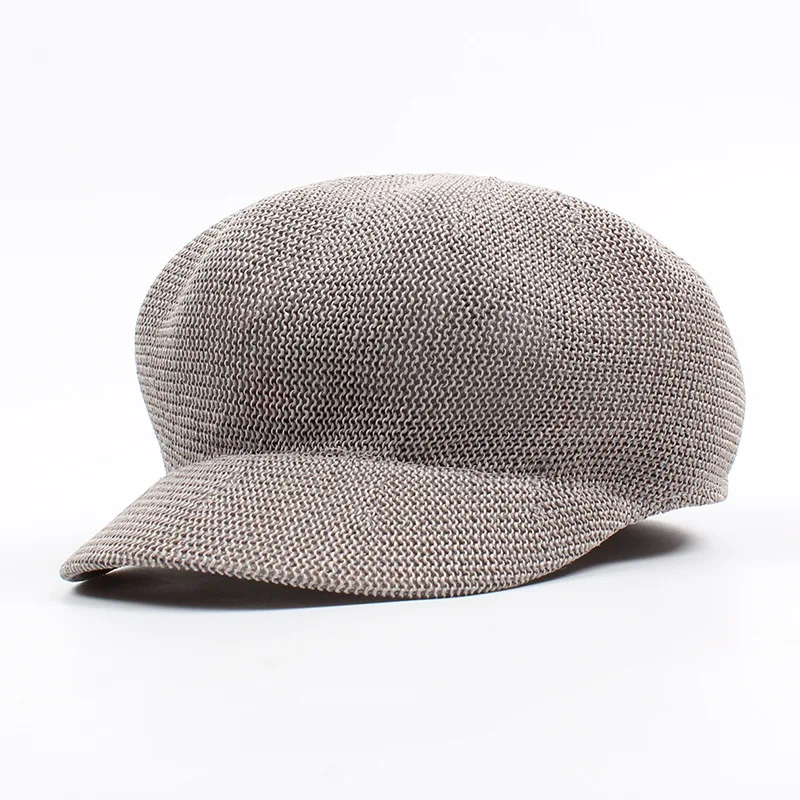 Sparsil Ladies Fashion Elegant Octagonal Cap Travel Sun Visor Mesh Strawed Hat Simple Comfortable Breathable Beret Hats - Цвет: Gray