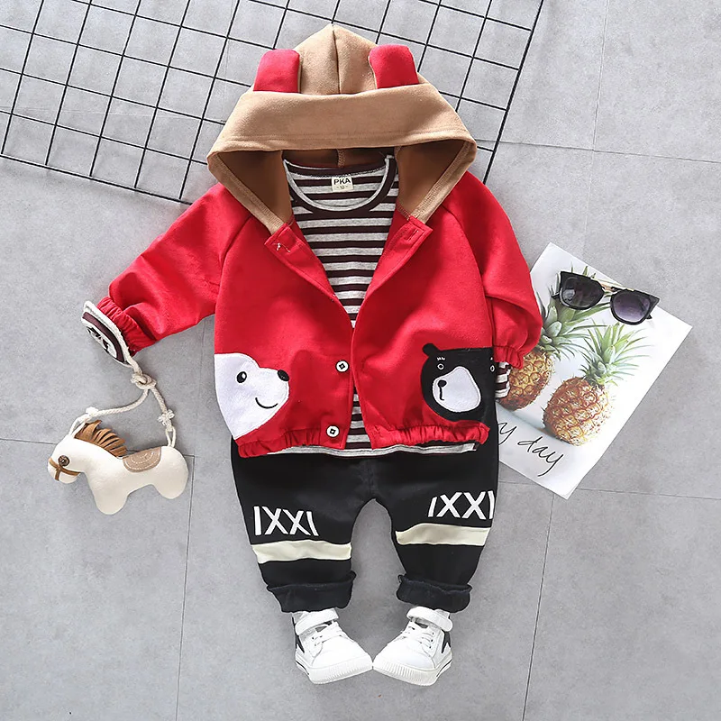

CHILDREN'S Suit 2020 New Style Spring And Autumn Children Korean-style Cartoon Stripes Paired Bear Trench Coat Three-piece Set C