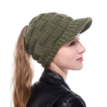 Зимняя женская вязаная бейсбольная кепка для девушек, теплая Повседневная Спортивная эластичная Регулируемая Кепка с хвостиком, грязный булочка, складной солнцезащитный козырек, кепка, шапки