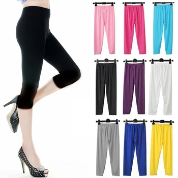 

Ice Silk Leggings Summer Women Short Leggings Elastic Slim Thin Cropped Pants Girl Lady Basic Trousers Bodycon Casual Jegging