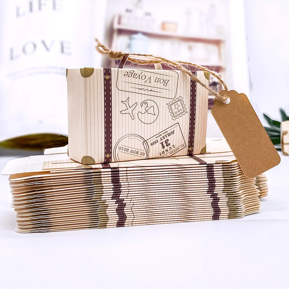 Description Picture 5 of item50pcs Creative Mini Suitcase Candy Box Candy Packaging Carton Wedding Gift Box Event Party Supplies Wedding favors with Card