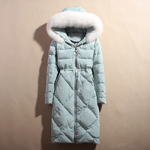 AYUNSUE зимнее пальто для женщин; Большие размеры 5XL пуховик белого цвета на утином пуху Для женщин пуховое пальто корейский пуховик Теплая парка 1802 YY1436 - Цвет: Green-White Fur