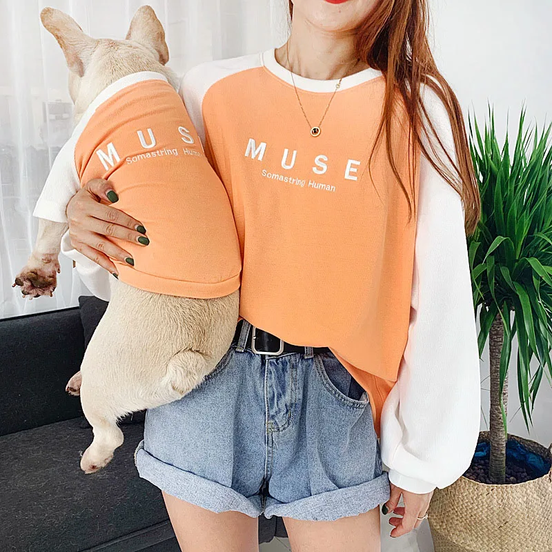 Французский бульдог домашнее животное Одинаковая одежда летняя одежда для домашних животных мягкая собака футболка осенний костюм собаки хлопковая одежда для животных для собак кошка - Цвет: Orange