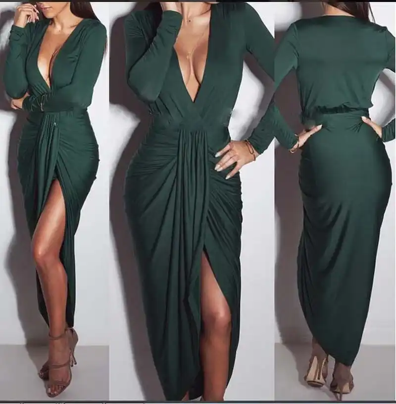 long sleeve ruched maxi dress