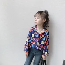 Cong Little Sister/ г. Осенняя одежда новая стильная рубашка с цветочным рисунком для девочек детская блузка с длинными рукавами Weep Yafeng/осенняя одежда в Корейском стиле