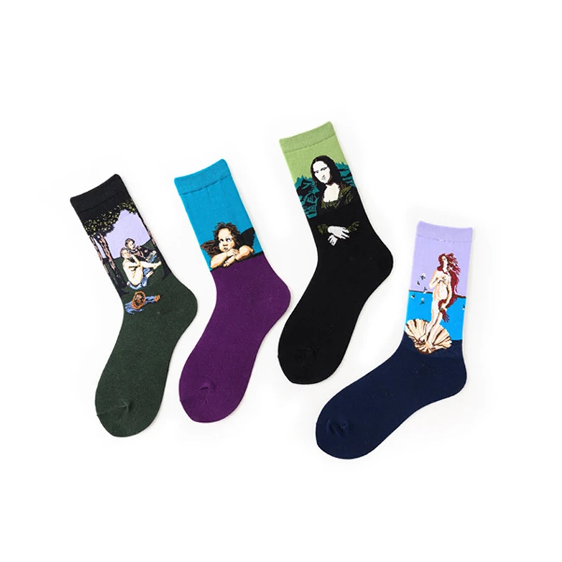 Лучшие продажи унисекс Ван Гог арт носки известные картины Забавный узор счастливые женские носки Модные Ретро счастливые мужские носки