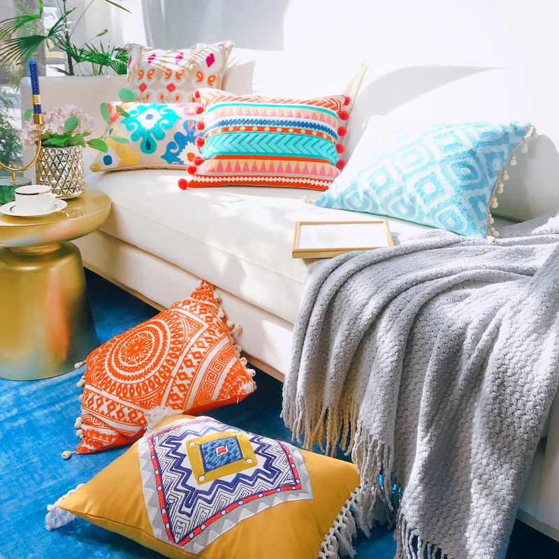 

Morocco Bedding Outlet Bohemia Pillow Case Posture Million Printed Pillowcase Boho Floral Pillow Cover with Tassel