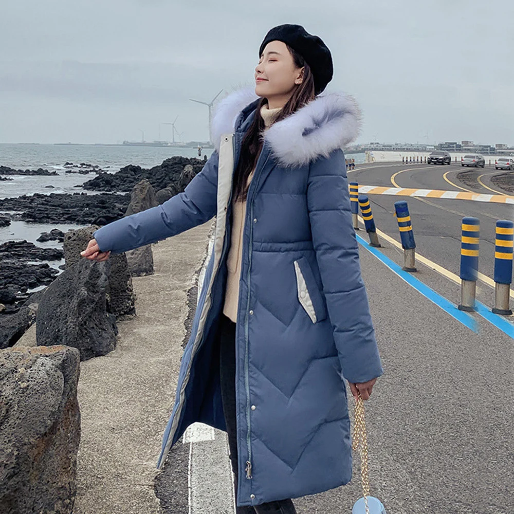 long Parka Down parka women Large collar down jacket medium length knee length jacket and thick jacket 922