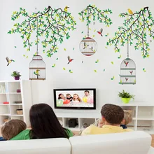 Зеленый филиал настенные наклейки с изображением птичьих клеток экологически чистый Съемный Фон для спальни телевизора в чертеже