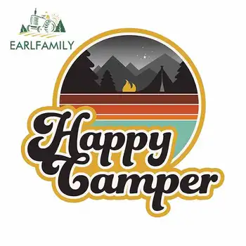 

EARLFAMILY 13cm x 12.1cm For Happy Camper Bumper Car Stickers Laptop Creative Decal Graffiti Vinyl Car Wrap Decoration