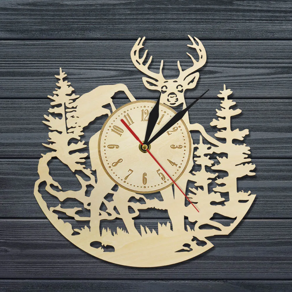 Лес дикой природы олень деревянные настенные часы фермерский дом домик кухня деревенский Декор Рождество олень животное настенные часы Охотник подарок идея