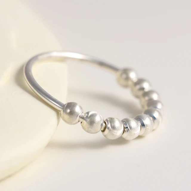 925 Sterling Silver Fidget Beads Ring For Women Men Rotate Freely Anti Stress Anxiety Ring INS Simple Style Lady Fashion Jewelry type 1