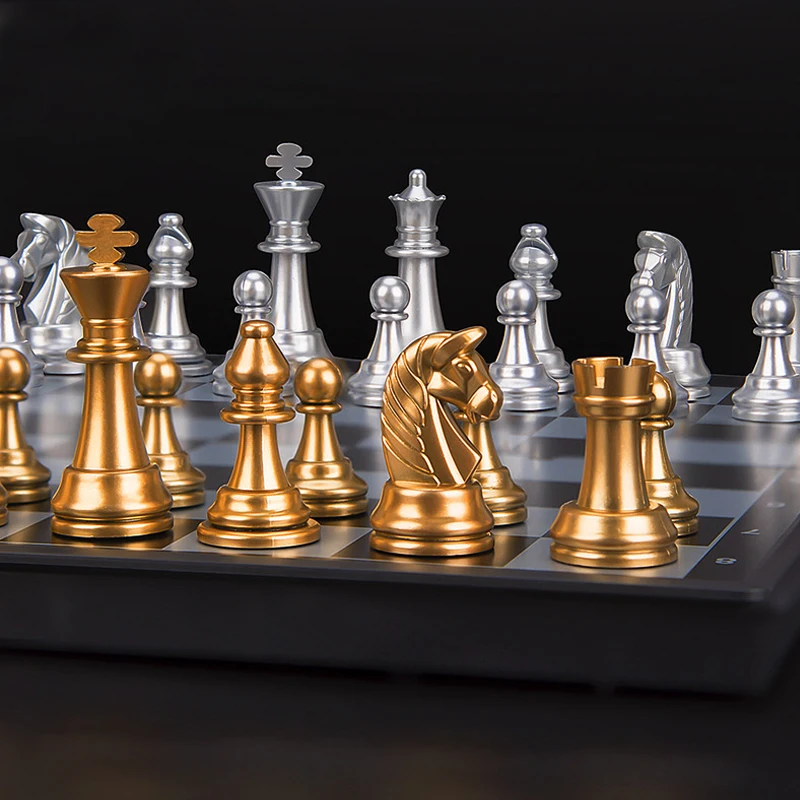 Высокое качество шахматная игра средневековые шахматы набор с шахматной доской 32 шахматные части с шахматной доской Золото
