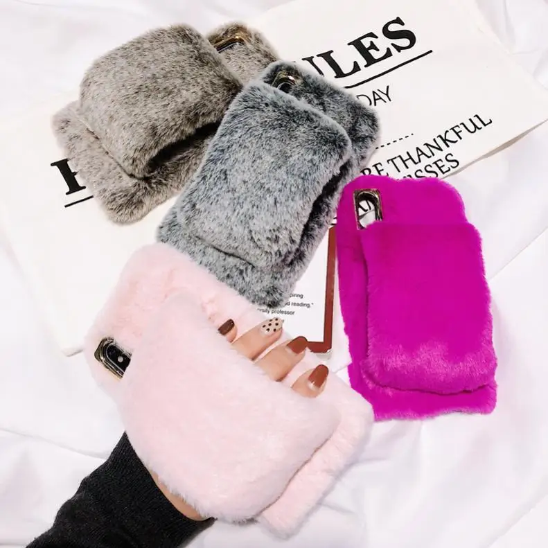 For Apple iPhone 11 Pro XS Max XR X 8 7 6 6S Plus Luxury Handmade Comfort Hand Warmers Plush Phone Case Back Cover Winter Autumn