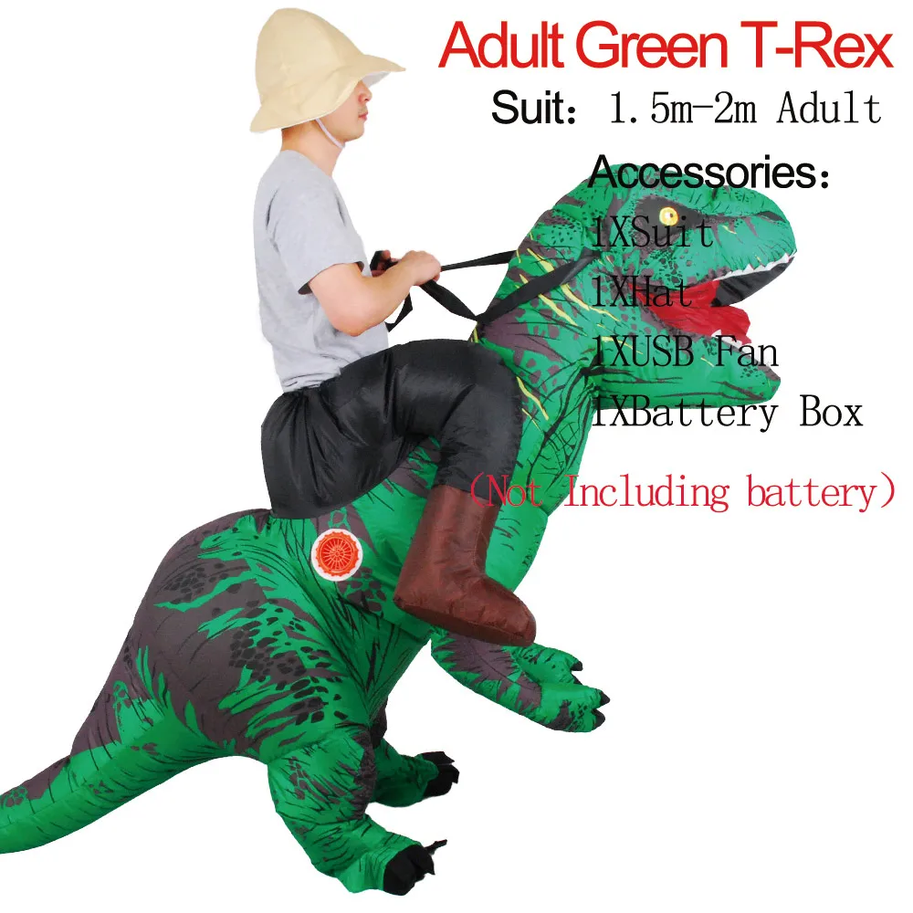 Green Новинка; T-REX костюм для верховой езды для взрослых; талисман «Мир Юрского периода»; надувной костюм; карнавальный костюм динозавра на Хэллоуин; вечерние костюмы в стиле аниме - Цвет: Green