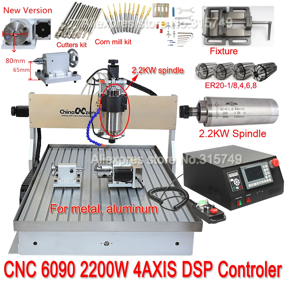 CNC 6090 фрезерный гравировальный станок 4 система Axis DSP с маховиком 2200 Вт водяное