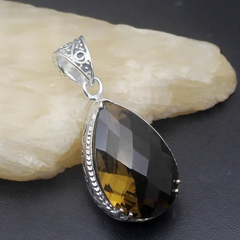 

Amazing Teardrop Shiny SmokyTopaz 925 Sterling Silver Color Charms Necklaces Pendants 45mm H522