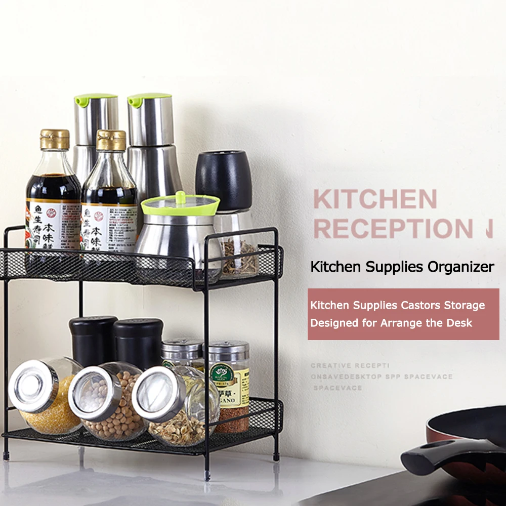 

Multi-functional Under Sink 2-Tier Metal Mesh Storage Basket Organizer Kitchen storage rack for Home Office Bathroom Organizer