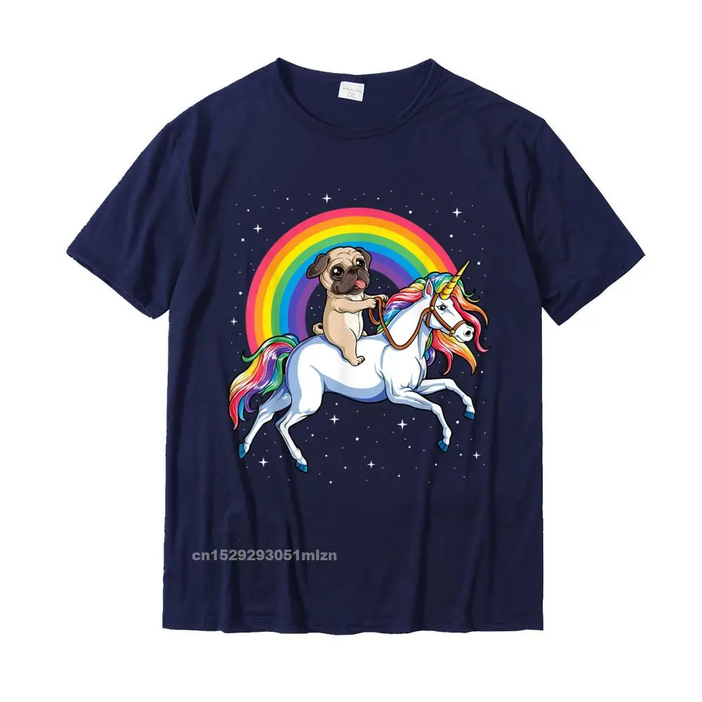 Camisa Faddish Geek Tops Shirts Crewneck Summer Fall 100% Cotton Fabric Short Sleeve Tshirts for Men Casual Tee Shirt Pug Unicorn T shirt Girls Kids Space Galaxy Rainbow Pugicorn T-Shirt__4498 navy