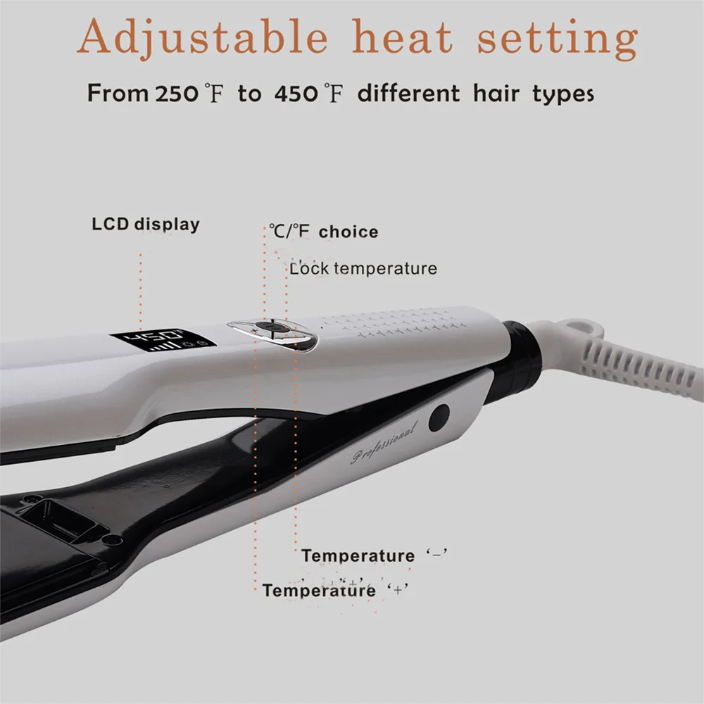 Hair Straightener Professional Tourmaline Ceramic PTC Hair Straightening 3D Flat Iron Wide Plate LCD Display Hair Styling Tool