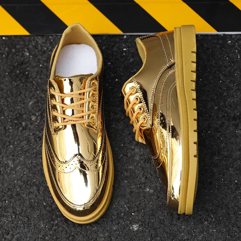 BomKinta; Блестящая Серебристая повседневная обувь из искусственной кожи; мужские шикарные дизайнерские мокасины; мужские брендовые кроссовки; блестящая Мужская обувь для вождения - Цвет: Gold C