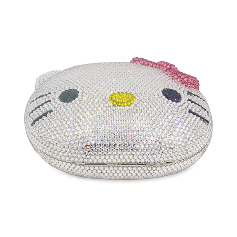 Chaliwini Hello Kittty Women Crystal Evening Bags Hard Case Hand Made Diamond Minaudiere Handbags Animial Clutch Purses