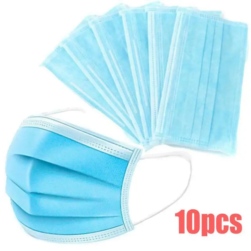 

10pcs Disposable 3 Layers Face Masks Prevent Droplet Transmission Waterproof Earloop Mask Non-woven Face Mouth Mask