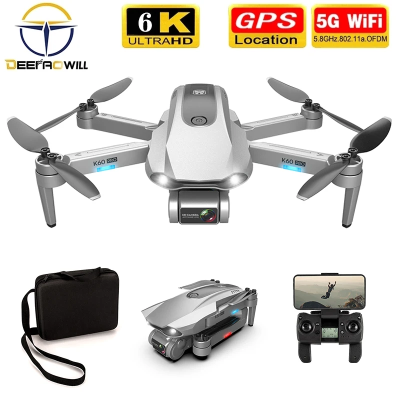 US $109.99 Drone K60 Pro Gps 6k 5g Hd Camera System Two Axis Gimbal Camera Brushless Motor Drones Stabilier Distance 12km Flight 30 Min