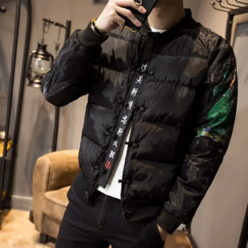 

Warm Jacket Men Thick Winter Cotton Padded Jacket Coat Plus Size 5XL Vintage Embroidery Printed Parka Casual Overcoat Parkas