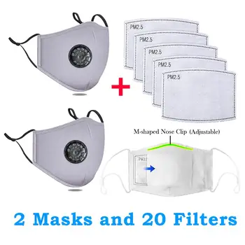 

20 Filters and 2 Masks Washable Reusable Protective Cotton Mask