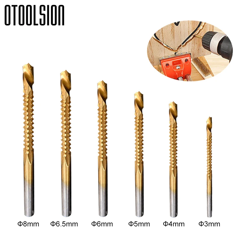 6pcs Titanium Coated HSS Drill Bits Cutting Slot 34566.58mm Sawtooth Bit Woodworking Drill Bit Used For Metal Plastic (6)