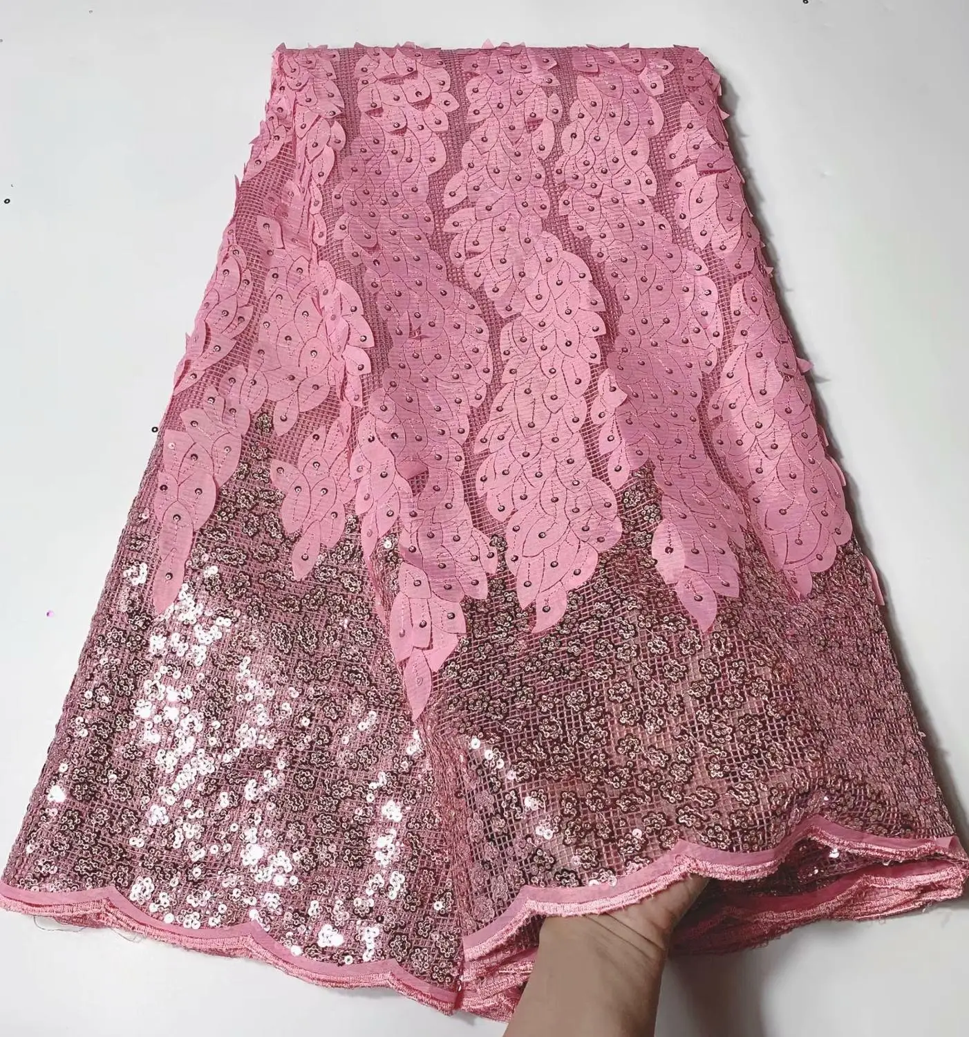 Розовые французские кружева ткани с блестками кружевная ткань нигерийская кружевная ткань высокого качества африканская Ткань 5 ярдов