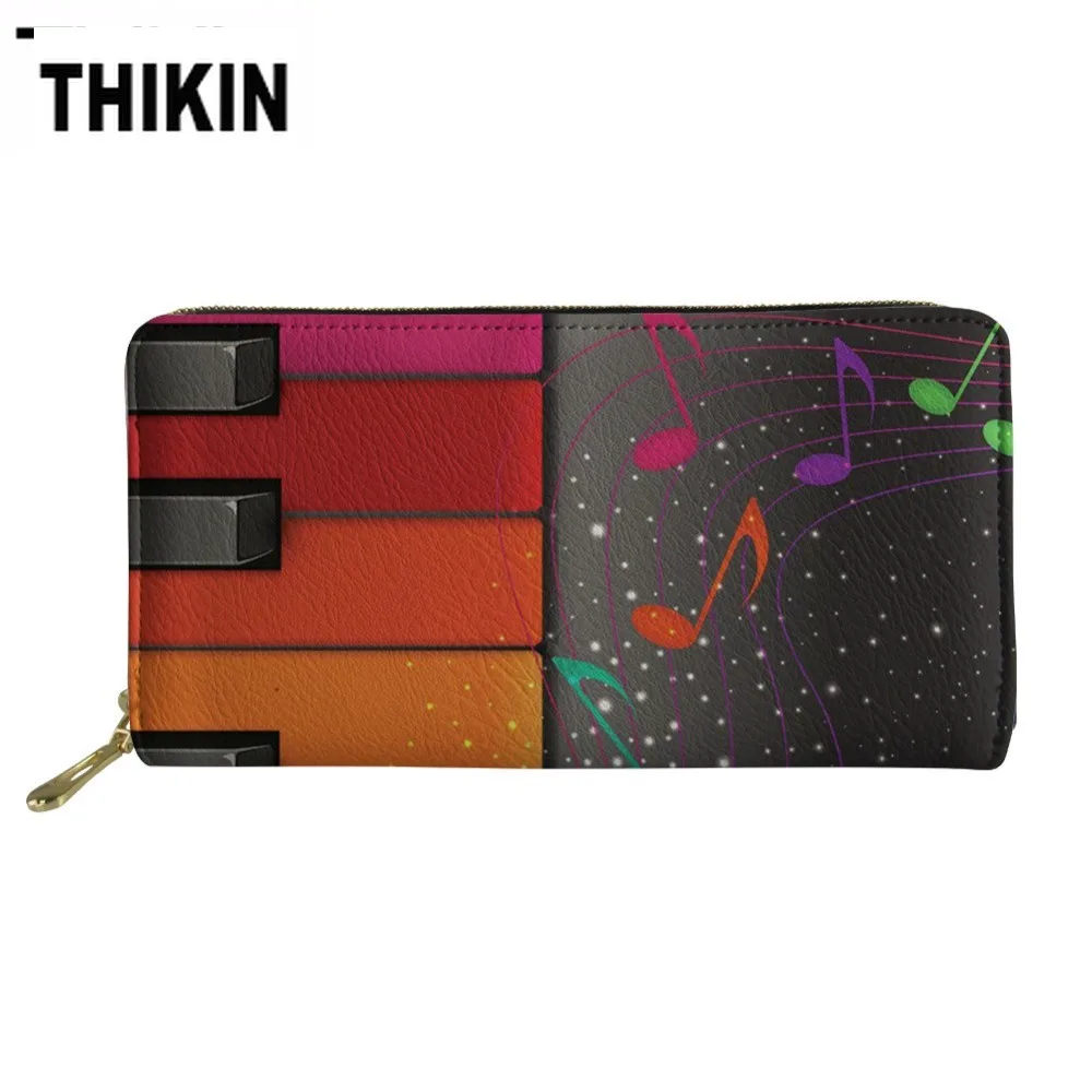 

THIKIN Cartoon Note Print Ladies Leather Long Money Clutch Bag Color Piano Keyboard Custom Female Fashion PU Leather Coin Bag