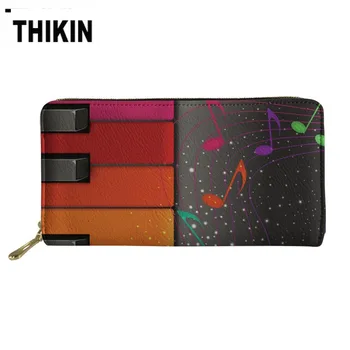 

THIKIN Cartoon Note Print Ladies Leather Long Money Clutch Bag Color Piano Keyboard Custom Female Fashion PU Leather Coin Bag
