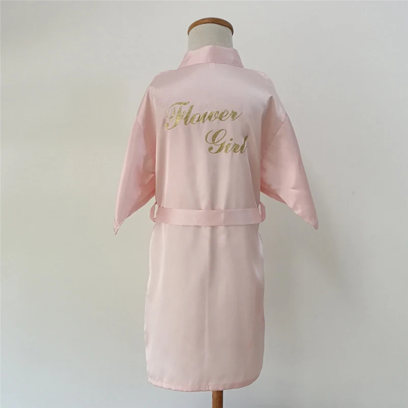Flower Girl Gold Letter Robes Satin Silk Kids Robe Children Kimono Children's Bathrobes Wedding Party Robe child bathrobe kids robe