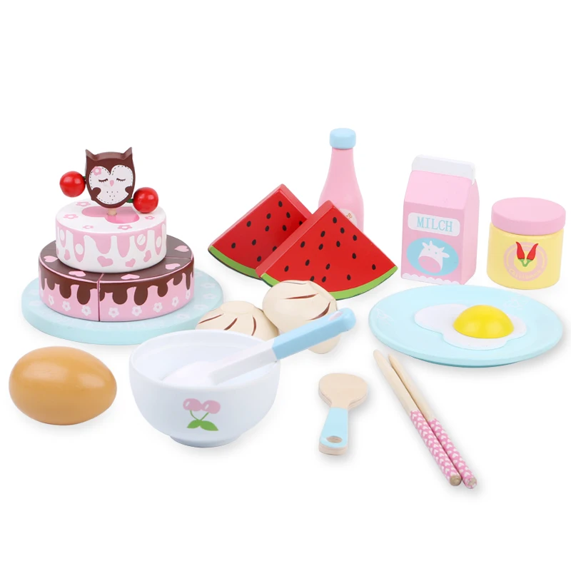 Дропшиппинг розовый клубника моделирование торт утренний/послеобеденный чай набор десерт резка деревянные игрушки для детей детские развивающие - Цвет: Breakfast