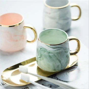 

Luxury Ceramic Mug Marble Gold Plated With Handle Milk Coffee Tea Breakfast Cup Pink Green Gray Drinkware Couple Gift Mugs 1PCS