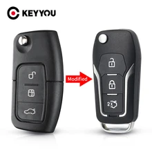 KEYYOU 3 bouton modifié rabat pliant télécommande voiture clé coque étui pour Ford Focus 2 3 mondeo Fiesta boîtier porte-clé