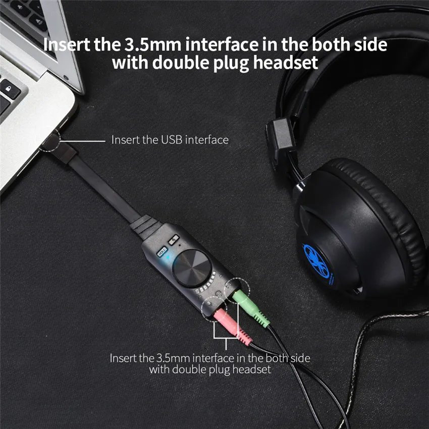 PLEXTONE GS3 Headset Adapter Virtual 7 1 Channel USB External Sound Card Earphone Headphone Audio Interface for Computer PC