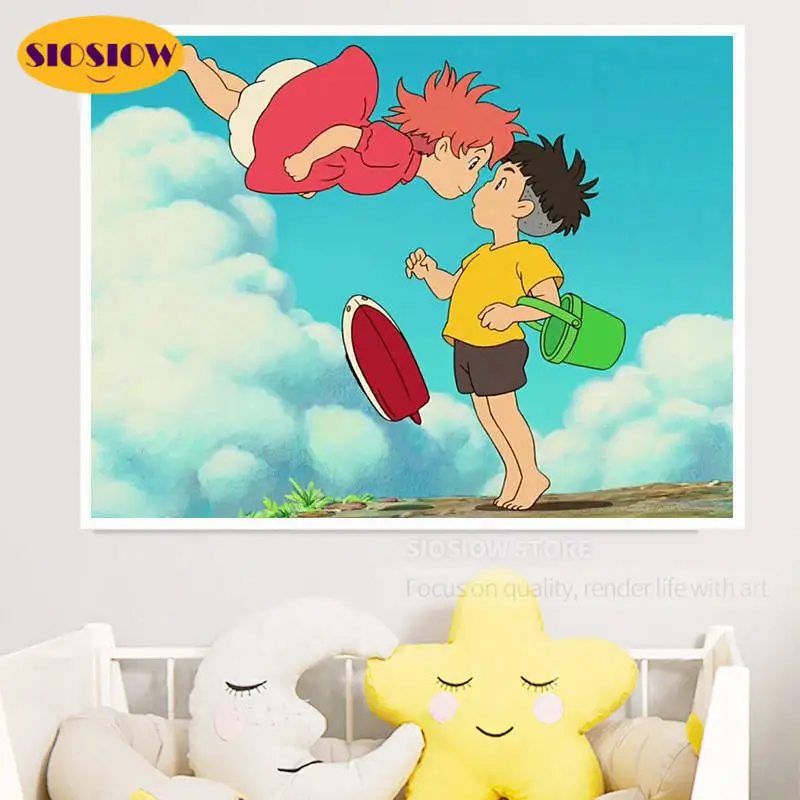 

5d Diy Diamond Painting Full Square Cartoon Gake No Ue No Ponyo Diamond Mosaic Embroidery Rhinestone Round Decor Home Kids Room