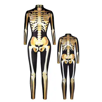 

Mother Daughter Son Jumpsuit Twinning Mom Kids 3D Romper Mommy Girls Boys Halloween Horror Skull Costume Family Look Outfits