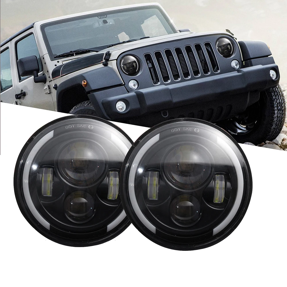Фары дальнего и ближнего света светодиодсветодиодный 2x7 дюймов для Jeep Wrangler JK TJ CJ