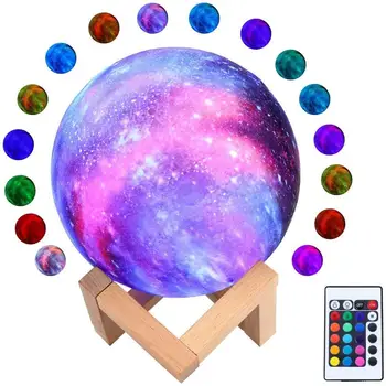 

3D Printing Moon Lamp Galaxy With Stand 16 Colors Change LED Touch Remote Control USB Rechargeable Light for Kids Birthday Gift