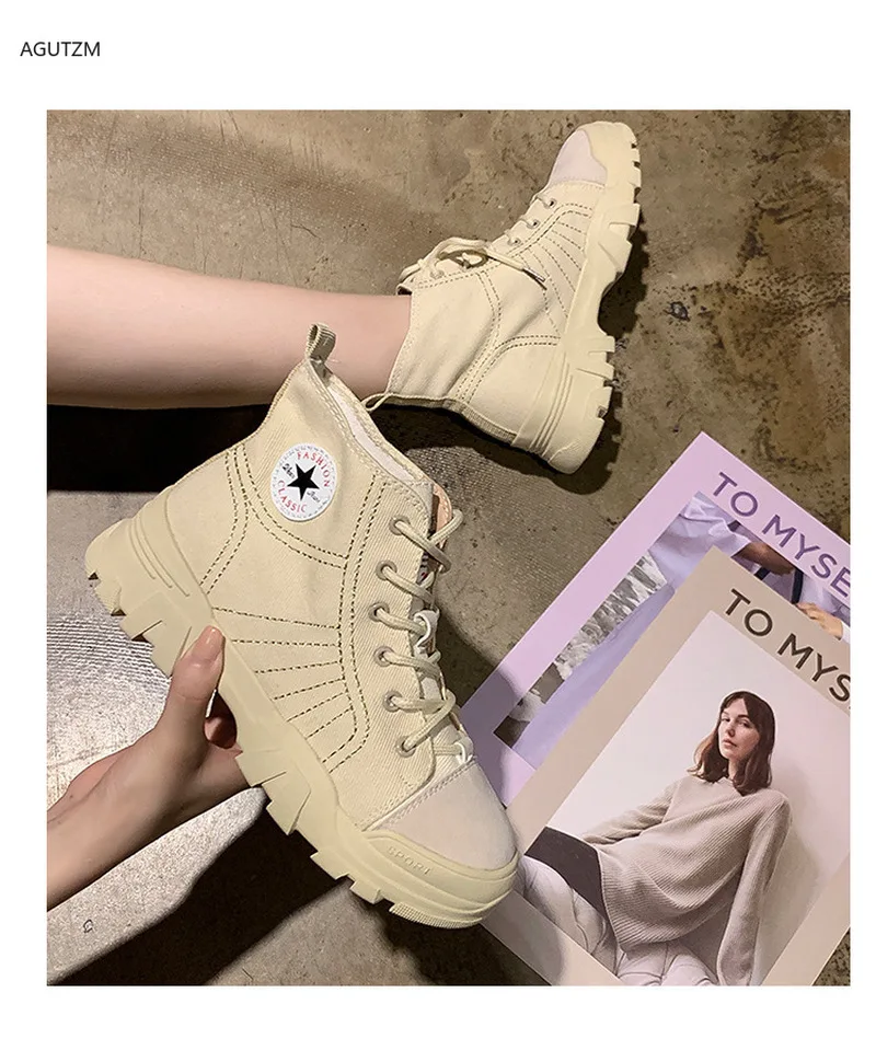 

Martin boots female 2019 autumn new flat casual shoes Sneakers women with high top canvas shoes zapatos de mujer Z221