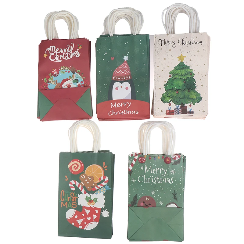 

Kraft Paper Bags Merry Christmas Snowman Cookie Candy Packing Gift Bags Xmas Decoration Party Favor Stand Bags 10pcs
