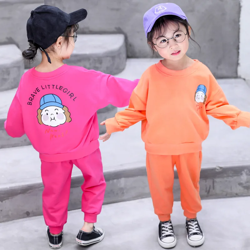 

2020 Spring New Style Girls Cartoon Set Western Style Children Fashionable Hoodie Spring Fashion Leisure Sports Suit