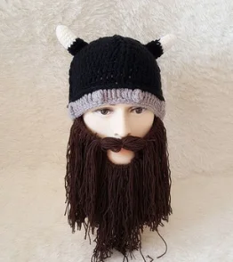 Горячая Распродажа мужские варвары Vagabond Viking Beanie роговые шапки ручной работы зимние теплые подарки на день рождения крутые забавные Кляпы шапка на Хэллоуин - Цвет: Коричневый
