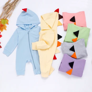 

Newborn Baby Boy Romper Dinosaur Hooded Rompers Clothes Infant Toddler Cartoon Boys Jumpsuit Hoodies Zip Baby Boy Girl Clothes