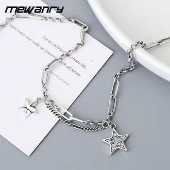 Mewanry 925 Sterling Silver Pentagram Necklace for Women Simple Vintage Creative Fashion Party Clavicle Chain Jewelry Gifts