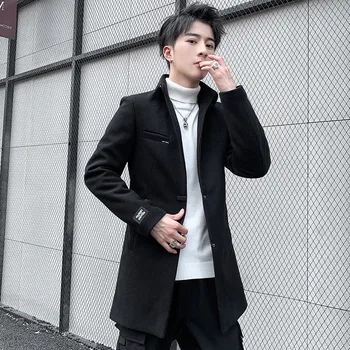 

Woolen Coat Men's Mid-length Winter Brushed and Thick Slim Fit 2019 New Style Trend Korean-style Black and White with Pattern Wo